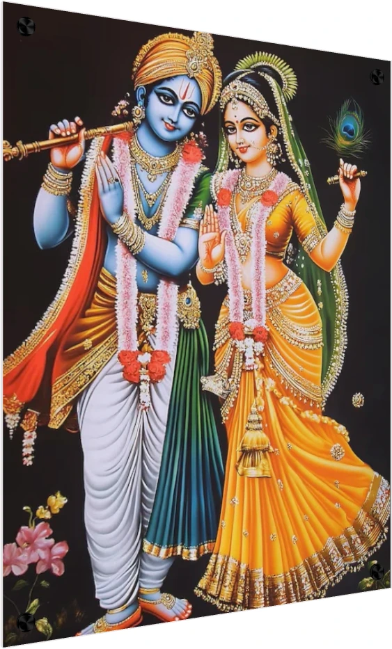 Cute Radha Krishna Lotus Hug Canvas wall art print — acrylic preview | PrintPosters.in